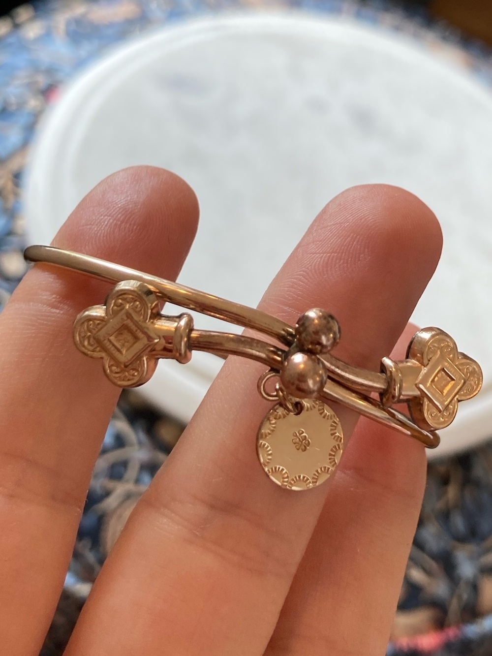 Antique Victorian Rose Gold Kiss-Lock Clasp Puffy Style Bypass Charm Bracelet
